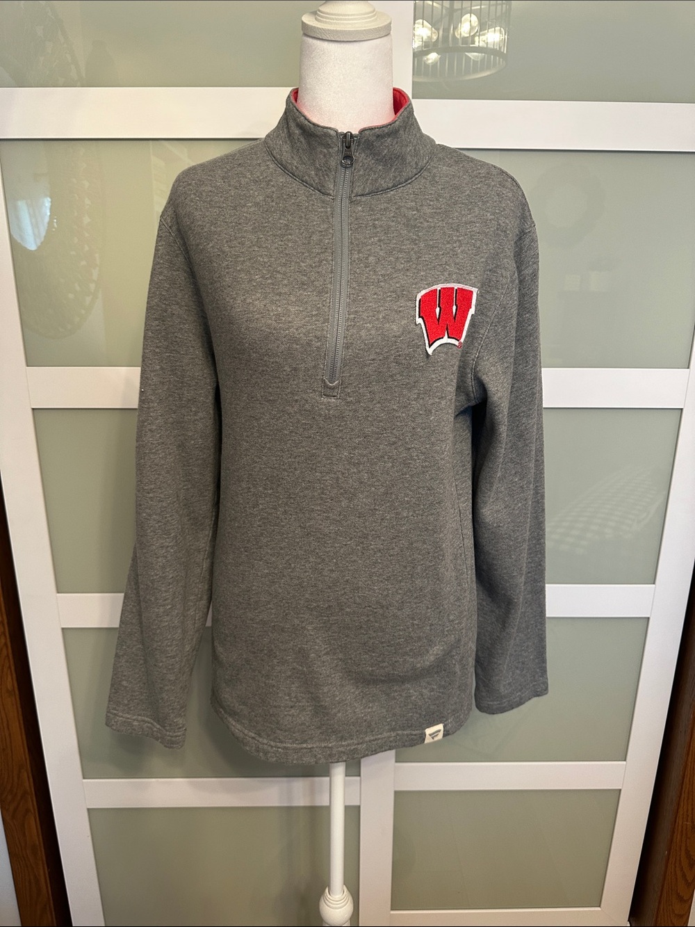 Fanatics University of Wisconsin Gray Half-Zip Sweater with Red 'W' Patch